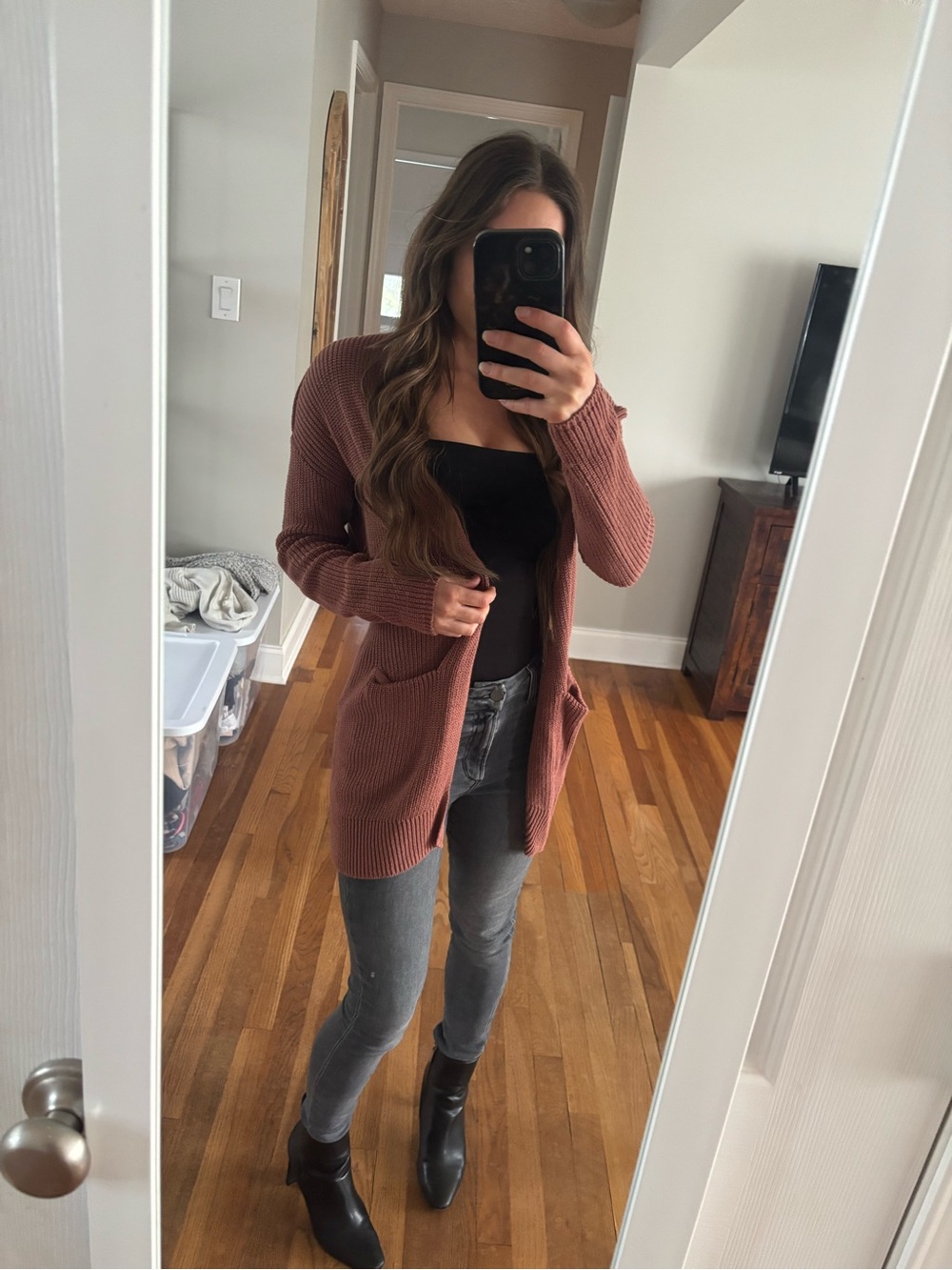 Universal Thread Open-Front Knit Cardigan in Dusty Rose Brown